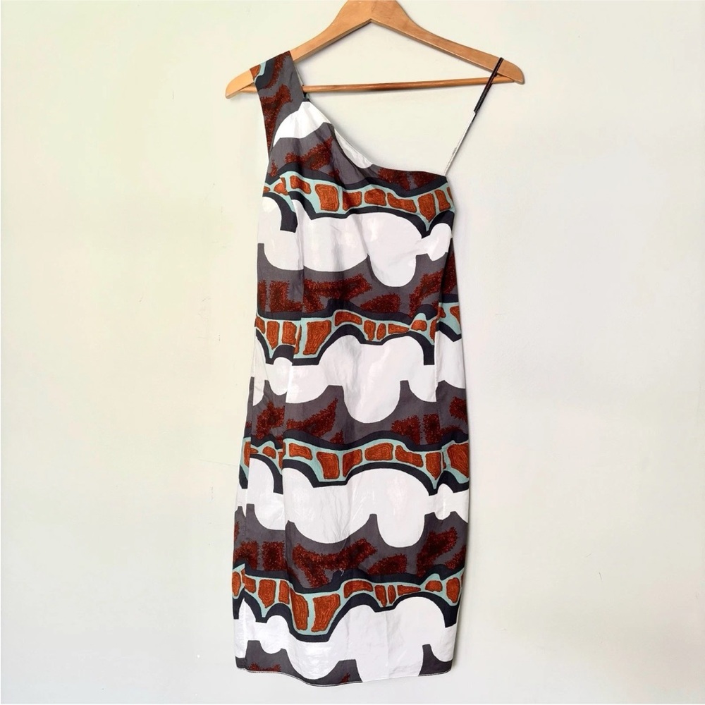 MARNI Abstract Print Cotton One Shoulder Sheath Dress-Size 40-US Size 4-Italy